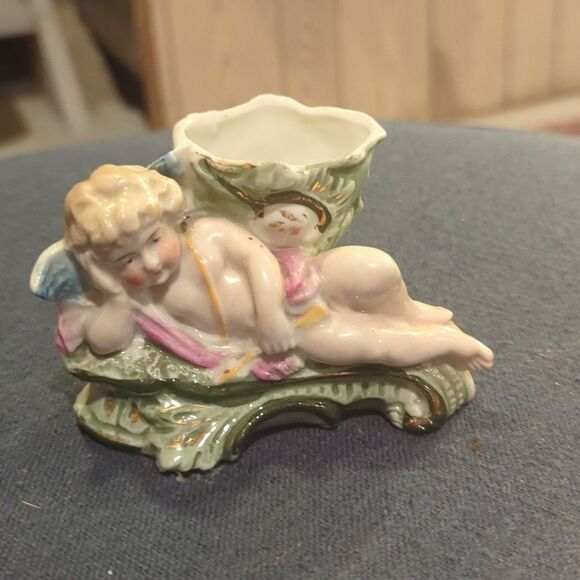 Vintage lefton style cherub trinket dish or bud base, planter - Picture 1 of 8